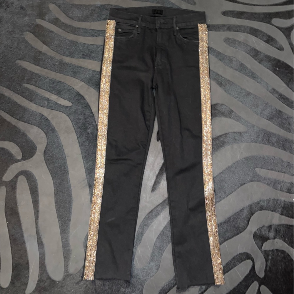MOTHER back jeans with gold beaded striped leg